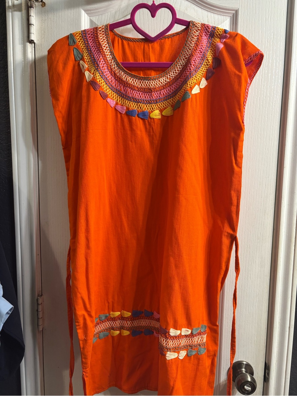 Bright Orange Embroidered Tunic Dress.